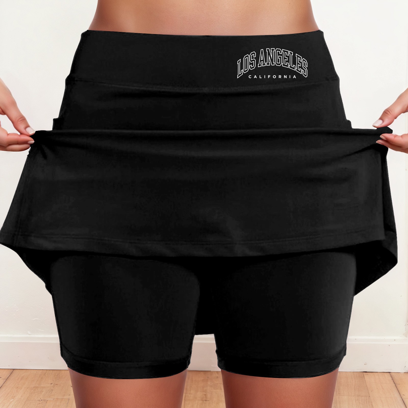 thumbnail image 2 of Falda culotte de talle medio para mujer: cintura elástica, bolsillos laterales, diseño fluido en capas, falda estampada informal para el verano., 2 of 5